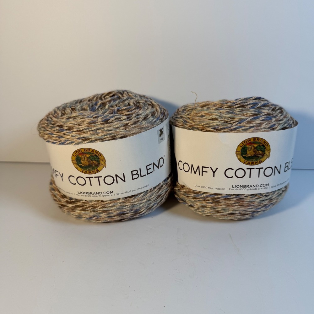 Lion Brand Comfy Cotton Blend Yarn Driftwood 756 Lot of 2 Cakes 784 Yards